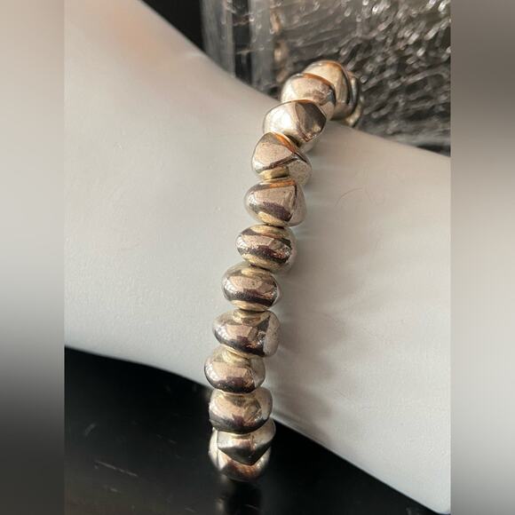 Boho Silver Nugget Stretchable Heavyweight Bracelet - Picture 2 of 4